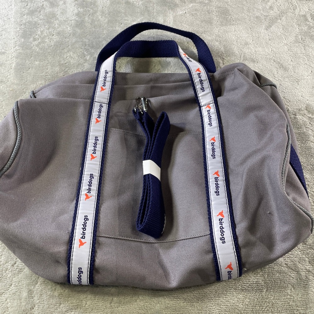 Birddogs Duffle Bag Navy Blue Logo Tape Gray Canvas Gym Travel Golf Weekender